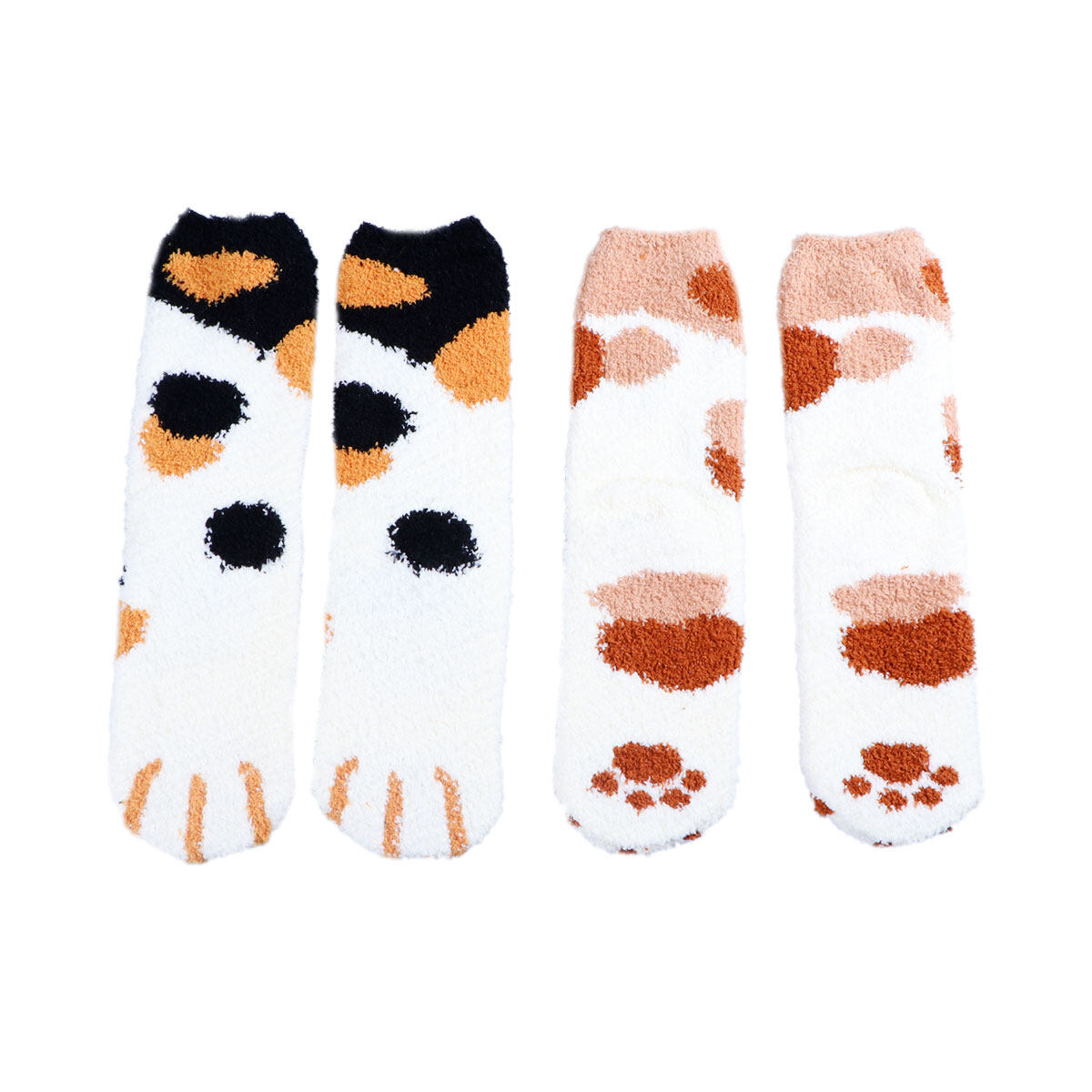 2 Pair Thicken Coral Fleece Middle Tube Cat's Claws Pattern Socks Warm ...