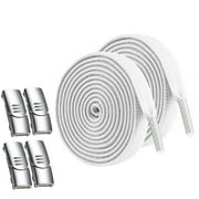 2 Pair No Tie Elastic Flat Shoe laces with Magnetic Metal Silver Buckle Replacements Tieless Shoelaces for Kids & Adults Sneakers Casual Hiking Shoes Boots(2 Pair White)