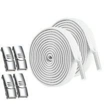 2 Pair No Tie Elastic Flat Shoe laces with Magnetic Metal Silver Buckle Replacements Tieless Shoelaces for Kids & Adults Sneakers Casual Hiking Shoes Boots(2 Pair White)
