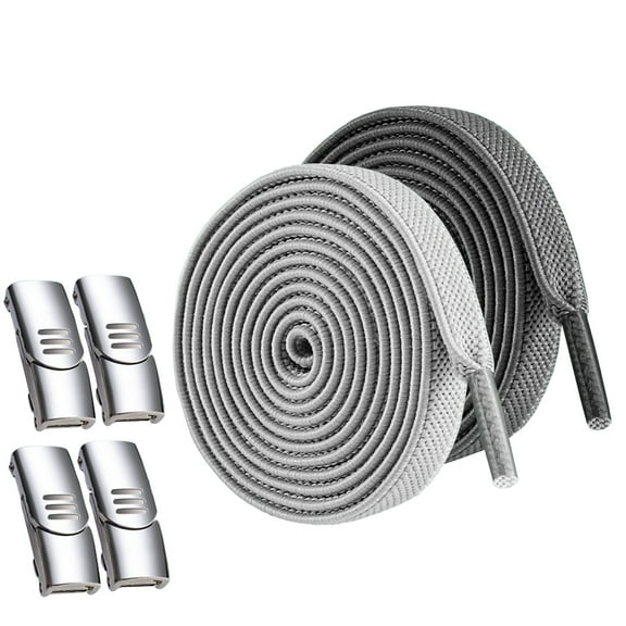 2 Pair No Tie Elastic Flat Shoe laces with Magnetic Metal Silver Buckle Replacements Tieless Shoelaces for Kids & Adults Sneakers Casual Hiking Shoes Boots(Gray,Dark Gray)