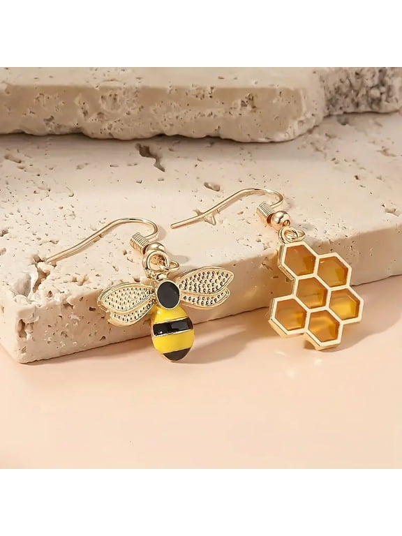 2 Pair of Whimsical Bee-Shaped Honey Drop Dangle Earrings - Fun, Colorful, and Creative Jewelry for Women - Perfect Gift for Mom, Family, and Friends on Christmas, New Year's, and Valentine's Day