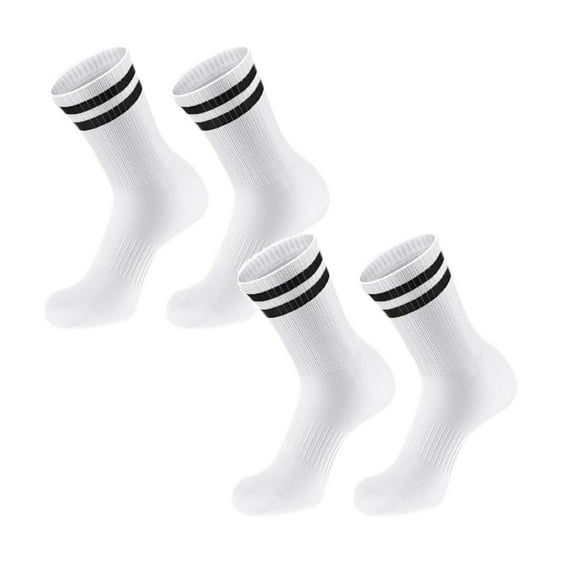 2 Pair White Athletic Crew Socks with Classic Two Stripes Design for Sports School and Casual Wear Comfortable Breathable Cushioned Socks for and Polyester