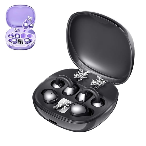 2-Pair Wireless Earbuds, 4-in-1 Bluetooth 5.4 Earbuds with Open-Ear Clip-On and In-Ear Options, LED Battery Display, Type-C Charging Case, for Sports, Work and Travel,Black