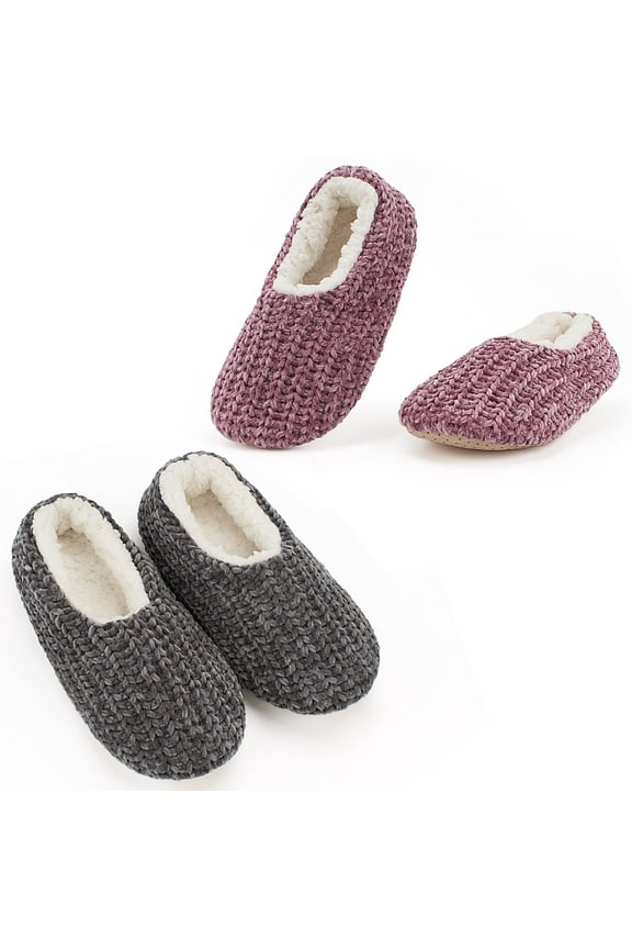 2-Pair Women's Soft House Slippers, Fuzzy Cozy Warm Indoor Sock Shoes, Unique Birthday Gifts for Mom Grandma Girlfriend