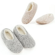 COSYONE1997 2-Pair Women's Soft House Slippers, Fuzzy Cozy Warm Indoor Sock Shoes, Unique Birthday Gifts for Mom Grandma Girlfriend, Size 9-10