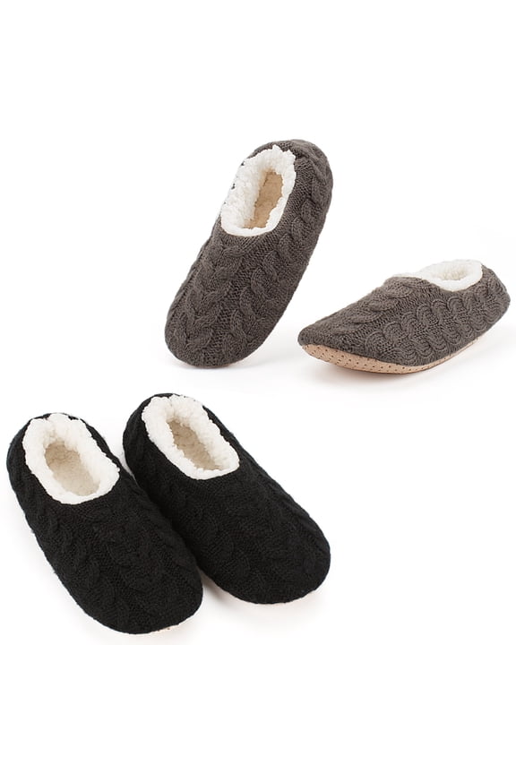2-Pair Women's Soft House Slippers, Fuzzy Cozy Warm Indoor Sock Shoes, Unique Birthday Gifts for Mom Grandma Girlfriend