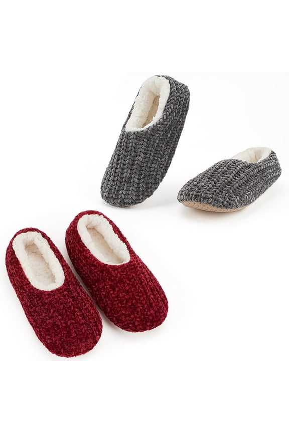 2-Pair Women's Soft House Slippers, Fuzzy Cozy Warm Indoor Sock Shoes, Unique Birthday Gifts for Mom Grandma Girlfriend