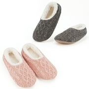 2-Pair Women's Soft House Slippers,Fuzzy Cozy Warm Indoor Sock Shoes