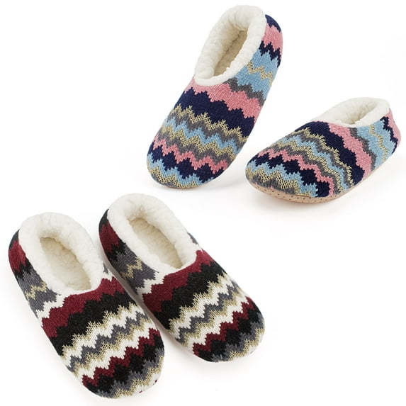 cosyone1997 2-Pair Women's Soft House Slippers, Fuzzy Cozy Warm Indoor Sock Shoes, Unique Birthday Gifts for Mom Grandma Girlfriend