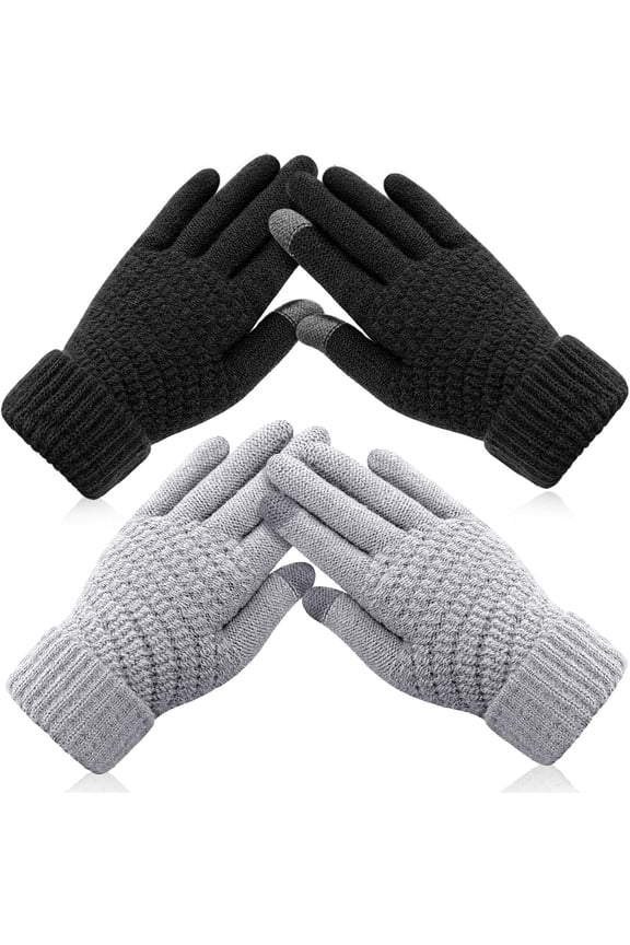 2-Pair Womens Winter Knit Gloves - Warm Soft Touchscreen Winter Gloves for Women, Elastic Cuff Knit Gloves for Cold Weather