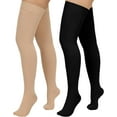 thumbnail image 1 of 2 Pair Wukang 20-32mmHg Thigh High Compression Stocking Closed Toe Compression Socks for Women & Men(Beige+Black), 1 of 7