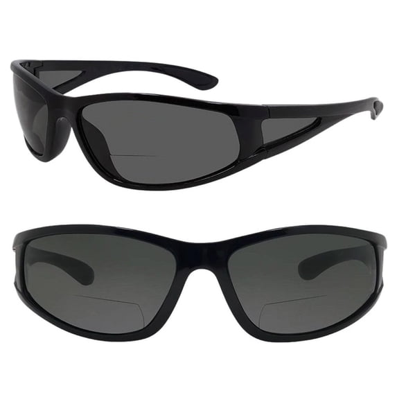 2 Pair of Bifocal Sport Wrap Reading Sunglasses with Side Shield Lens - Gloss Black - 2.5