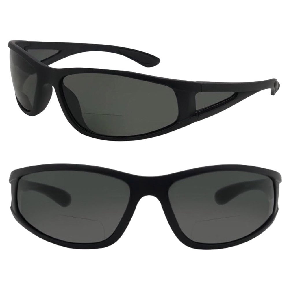 2 Pair of Bifocal Sport Wrap Reading Sunglasses with Side Shield Lens - Matte Black - 1.5
