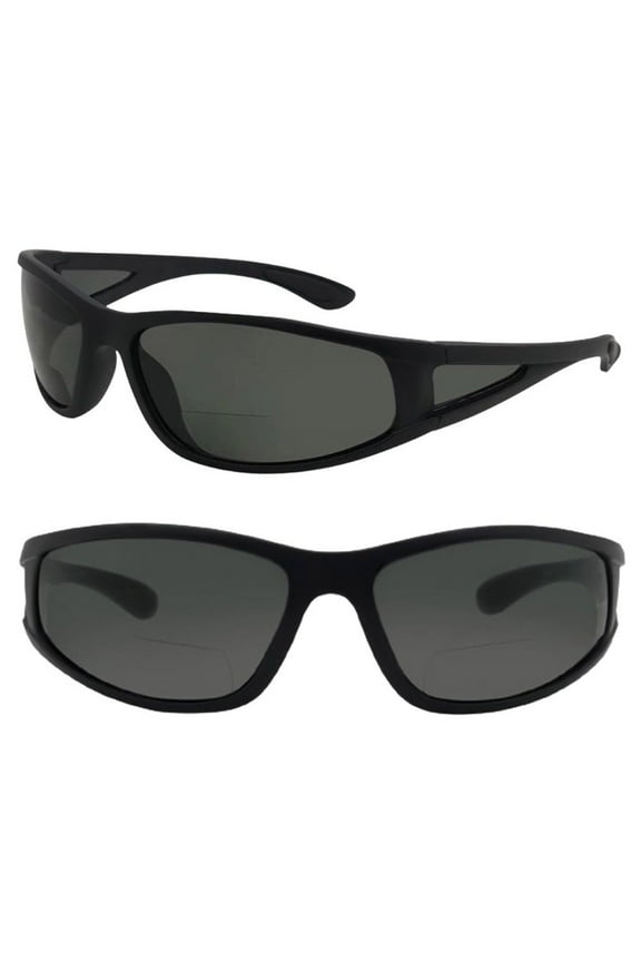 2 Pair of Bifocal Sport Wrap Reading Sunglasses with Side Shield Lens - Matte Black - 3.0