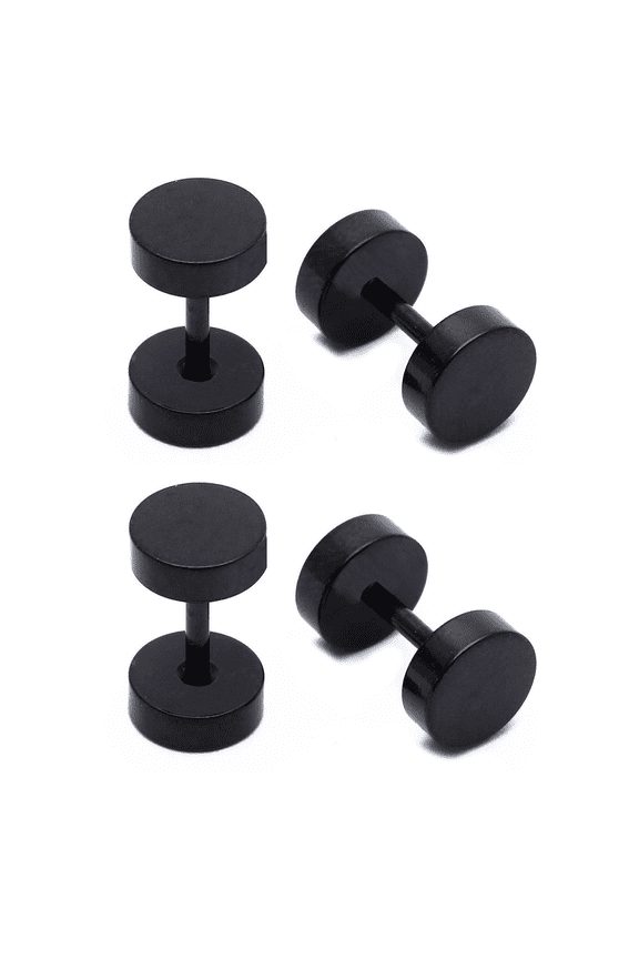 2 Pair of Men's Barbell Stainless Steel Ear Studs Earrings Black 6mm