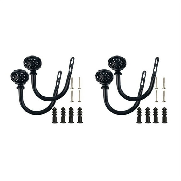 2 Pair of Metal Curtain Hooks - Retro Wall Mounted Curtain Hold Back Tiebacks Wall Hook Drapery Holder (Black)