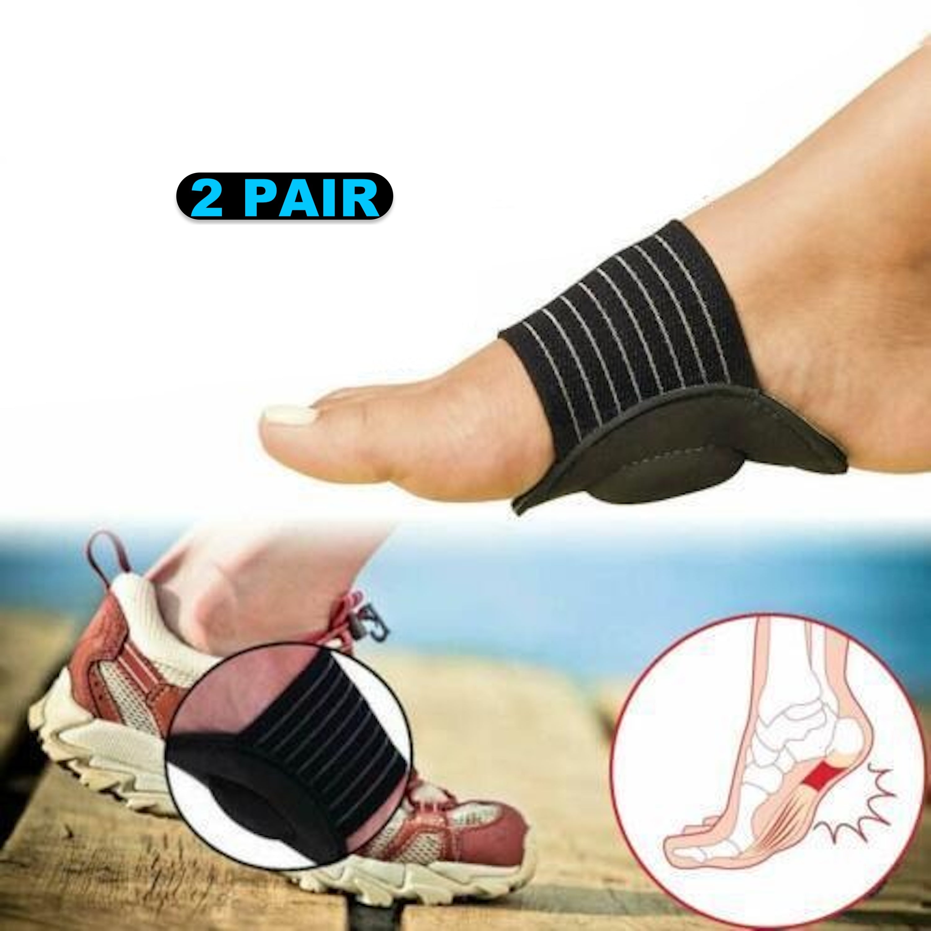 2 Pair of Plantar Fasciitis Therapy Wrap Braces for Heel and Foot Pain