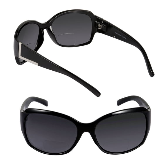 Pair of "The Fashionista" Womens Designer Bifocal Sunglasses - Outdoor Reading Glasses - Black/Black - 1.25