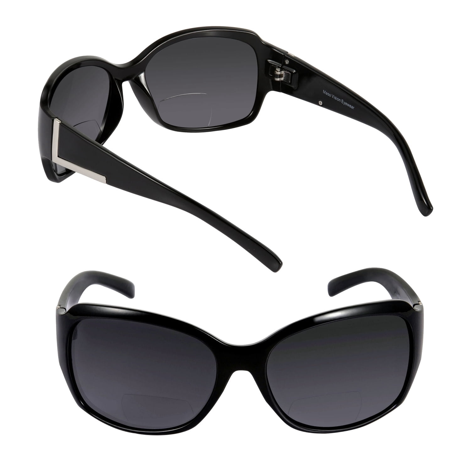 2 Pair of "The Fashionista" Womens Designer Bifocal Sunglasses - Outdoor Reading Glasses - Black/Black - 1.75