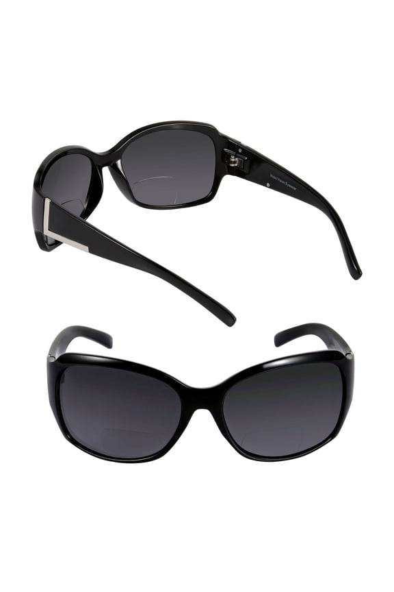 2 Pair of "The Fashionista" Womens Designer Bifocal Sunglasses - Outdoor Reading Glasses - Black/Black - 2.50