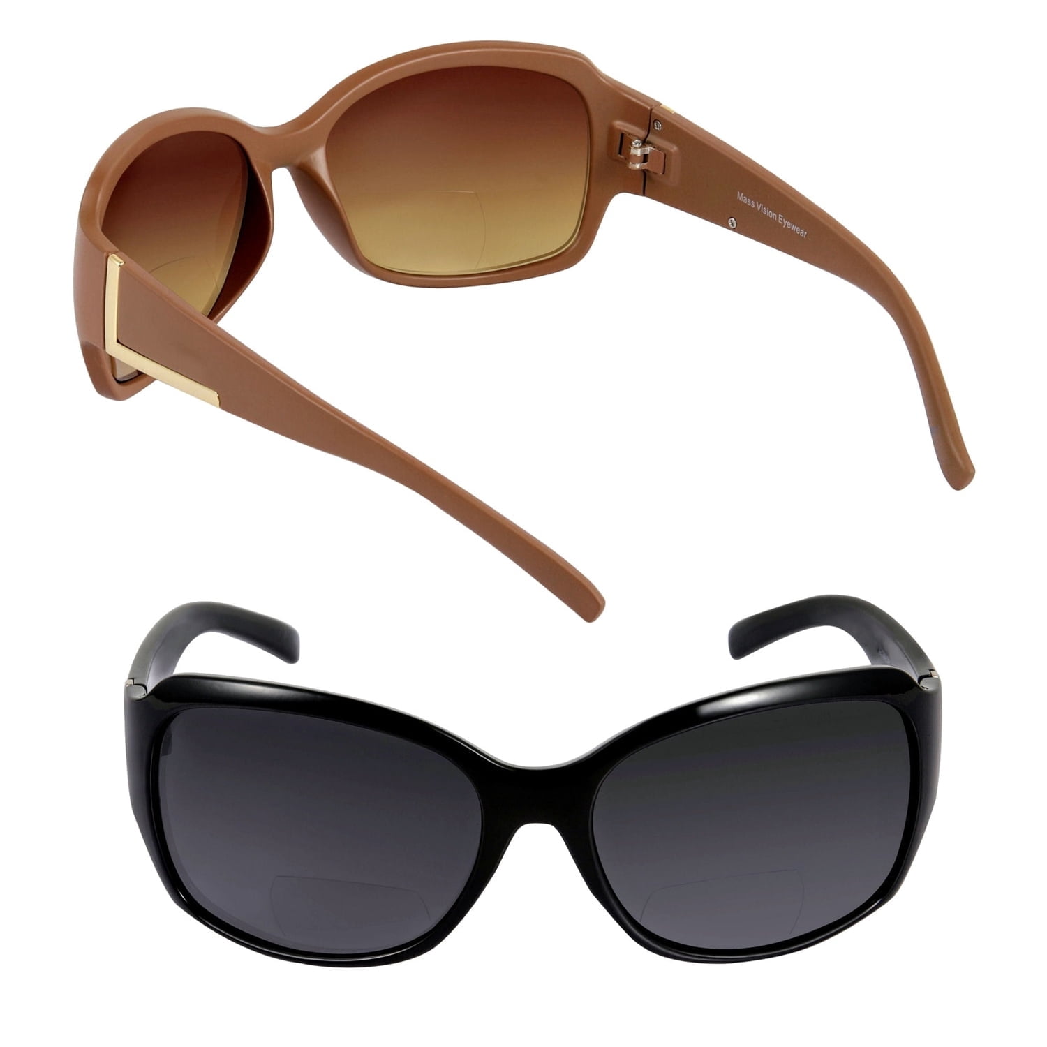 2 Pair of "The Fashionista" Womens Designer Bifocal Sunglasses - Outdoor Reading Glasses - Black/Brown - 1.75
