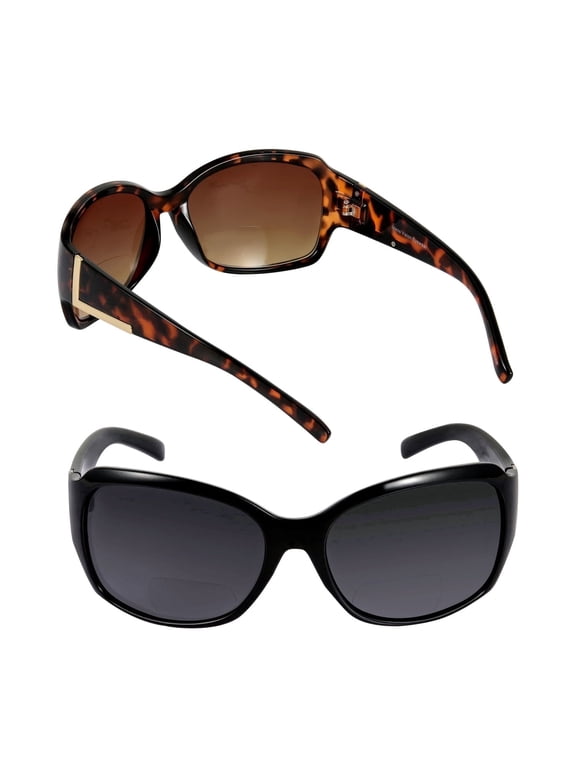 Pair of "The Fashionista" Womens Designer Bifocal Sunglasses - Outdoor Reading Glasses - Black/Tortoise - 2.50