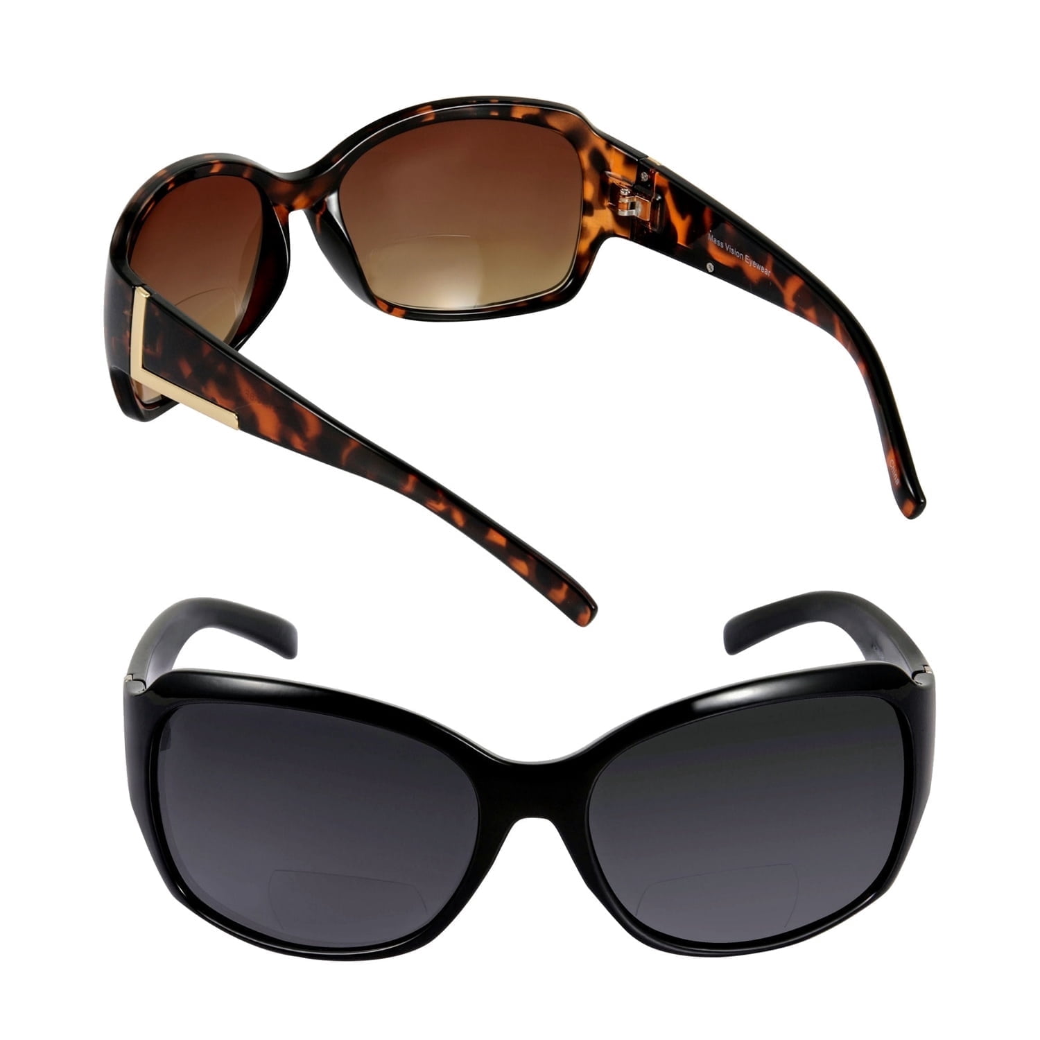2 Pair of "The Fashionista" Womens Designer Bifocal Sunglasses - Outdoor Reading Glasses - Black/Tortoise - 3.00