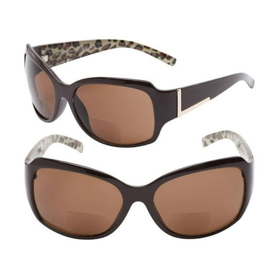 2 Pair of "The Fashionista" Womens Designer Bifocal Sunglasses - Outdoor Reading Glasses - Brown/Brown - 1.00
