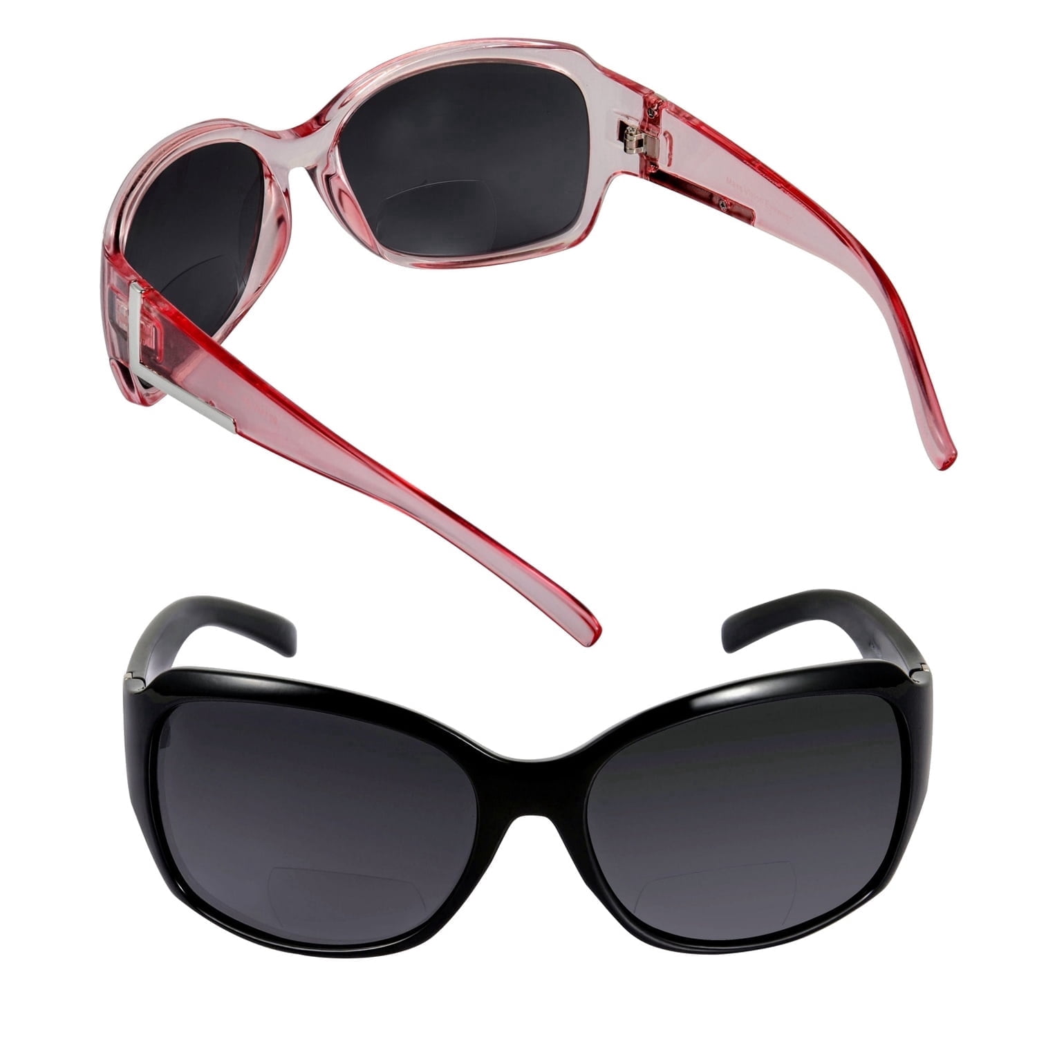 2 Pair of "The Fashionista" Womens Designer Bifocal Sunglasses - Outdoor Reading Glasses - Glacier Pink/Black - 2.50