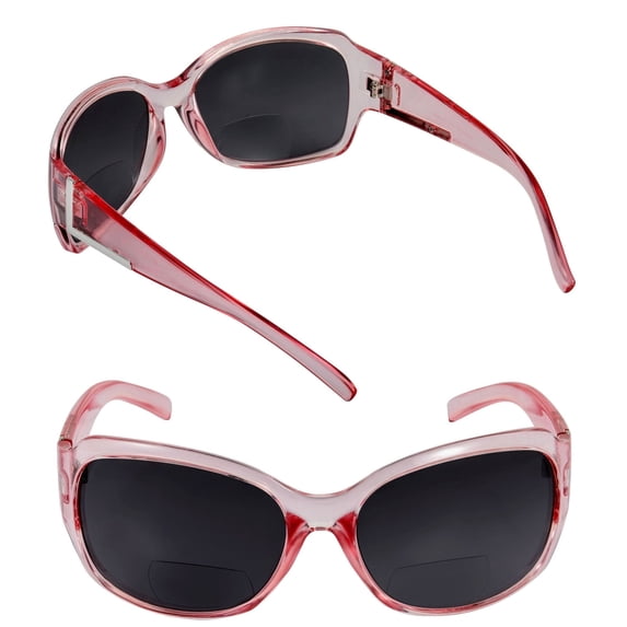 2 Pair of "The Fashionista" Womens Designer Bifocal Sunglasses - Outdoor Reading Glasses - Glacier Pink/Glacier Pink - 3.00