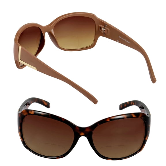 2 Pair of "The Fashionista" Womens Designer Bifocal Sunglasses - Outdoor Reading Glasses - Tortoise/Brown - 2.25