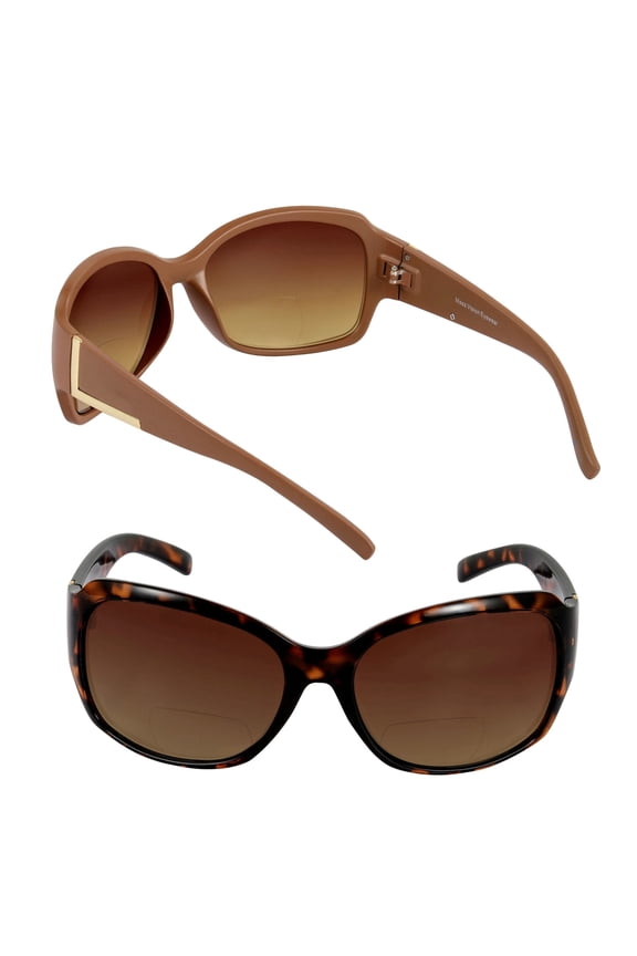 2 Pair of "The Fashionista" Womens Designer Bifocal Sunglasses - Outdoor Reading Glasses - Tortoise/Brown - 2.50