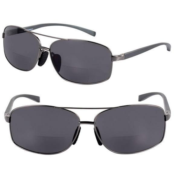 2 Pair of "The Navigator" Lightweight Rectangular Aviator Metal Frame Bifocal Sunglasses - 2.50