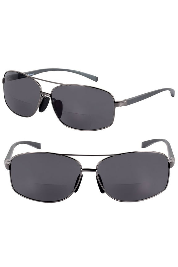 2 Pair of "The Navigator" Lightweight Rectangular Aviator Metal Frame Bifocal Sunglasses - 2.50