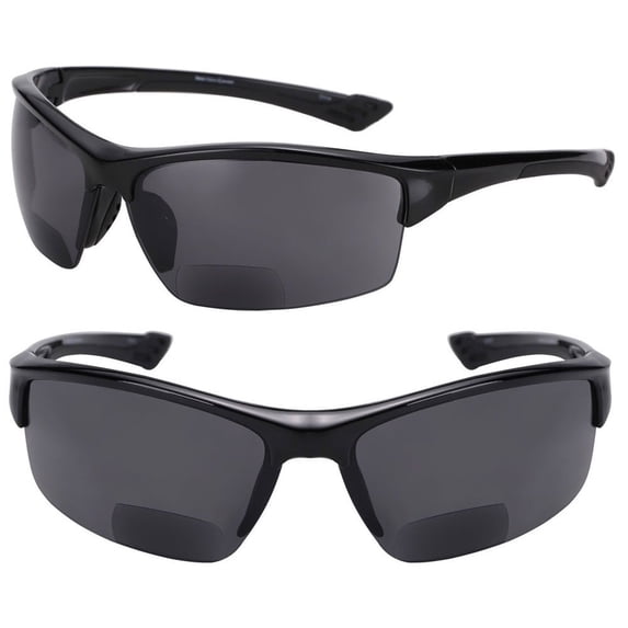 2 Pair of "The Skillful" Lightweight Sport Wrap Polarized Bifocal Sunglasses - Black/Black - 1.75