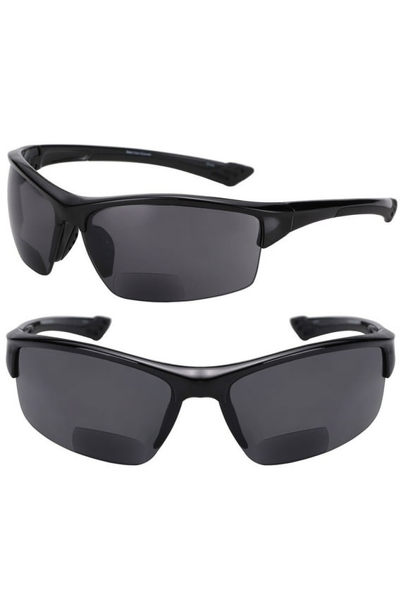 2 Pair of "The Skillful" Lightweight Sport Wrap Polarized Bifocal Sunglasses - Black/Black - 2.00