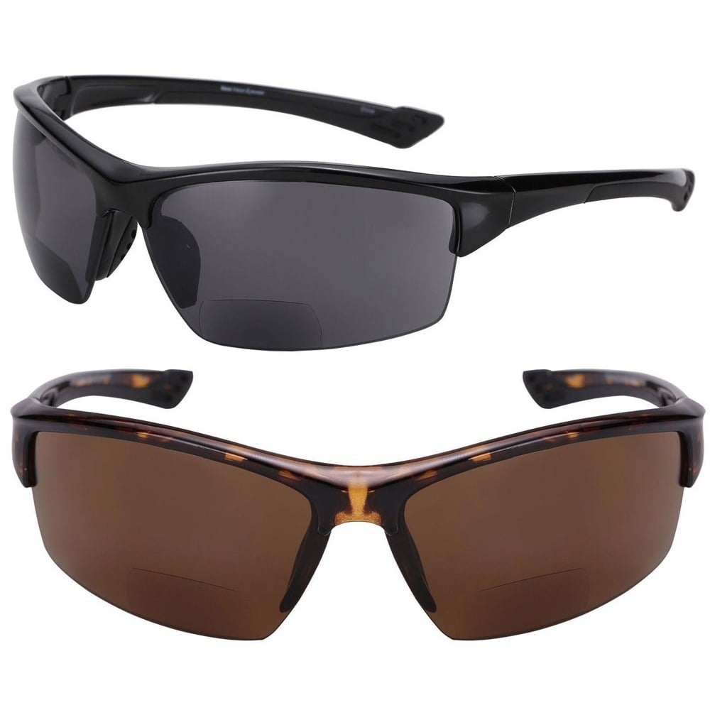 2 Pair of "The Skillful" Lightweight Sport Wrap Polarized Bifocal Sunglasses - Black/Tortoise - 1.50