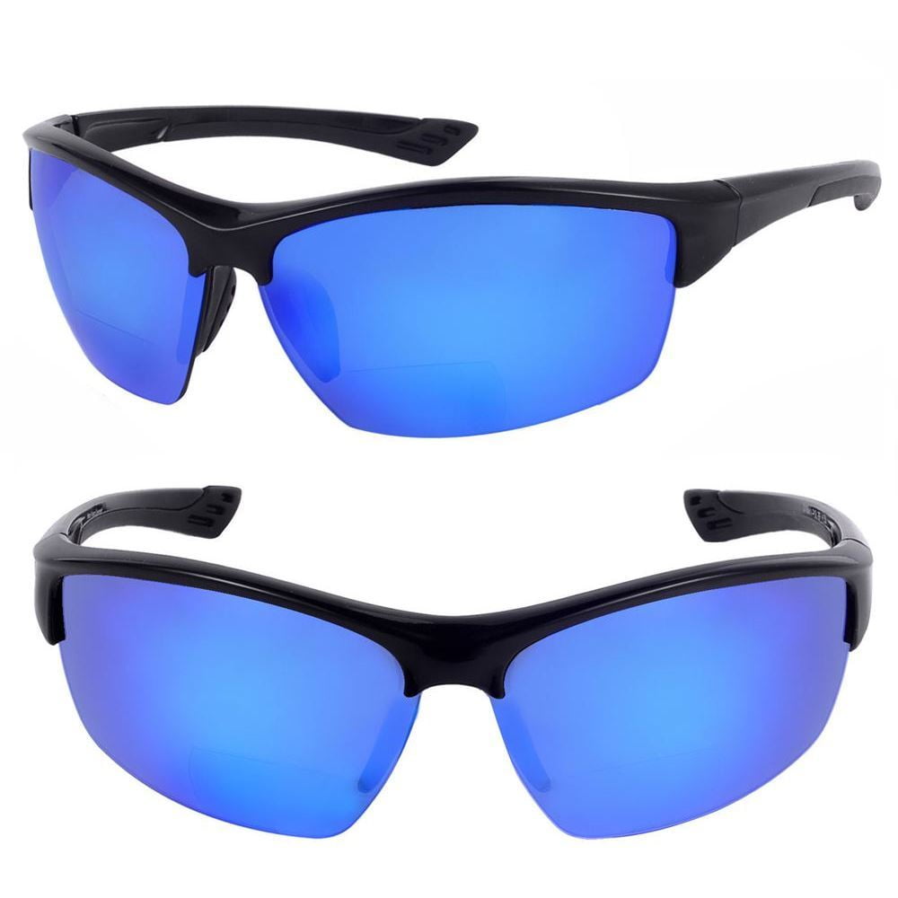 2 Pair of "The Skillful" Lightweight Sport Wrap Polarized Bifocal Sunglasses - Open Road Blue/Open Road Blue - 1.75