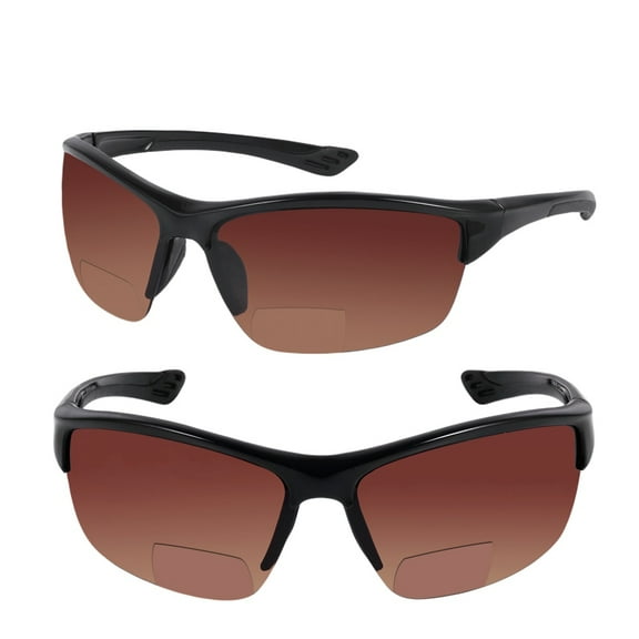 2 Pair of "The Skillful" Semi Rimless Sport Wrap Bifocal Sunglasses