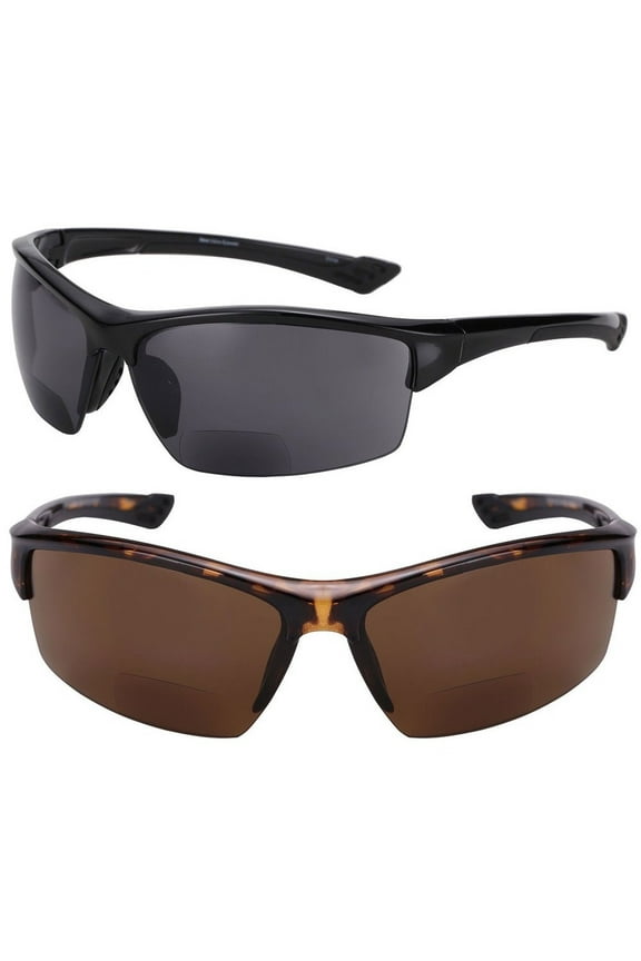 2 Pair of "The Skillful" Semi Rimless Sport Wrap Bifocal Sunglasses