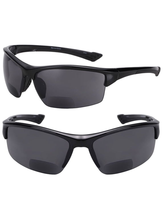2 Pair of "The Skillful" Semi Rimless Sport Wrap Bifocal Sunglasses