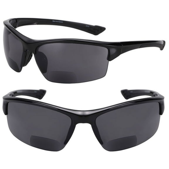 2 Pair of "The Skillful" Semi Rimless Sport Wrap Bifocal Sunglasses