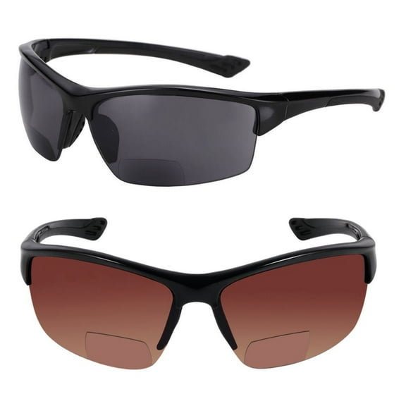 2 Pair of "The Skillful" Semi Rimless Sport Wrap Bifocal Sunglasses