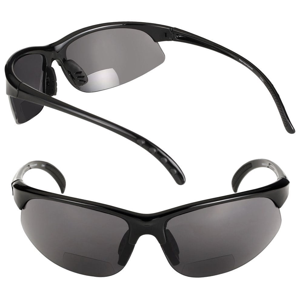 2 Pair of Unisex Bifocal Sport Wrap Sunglasses - Outdoor Reading Sunglasses - Black/Black - 1.50