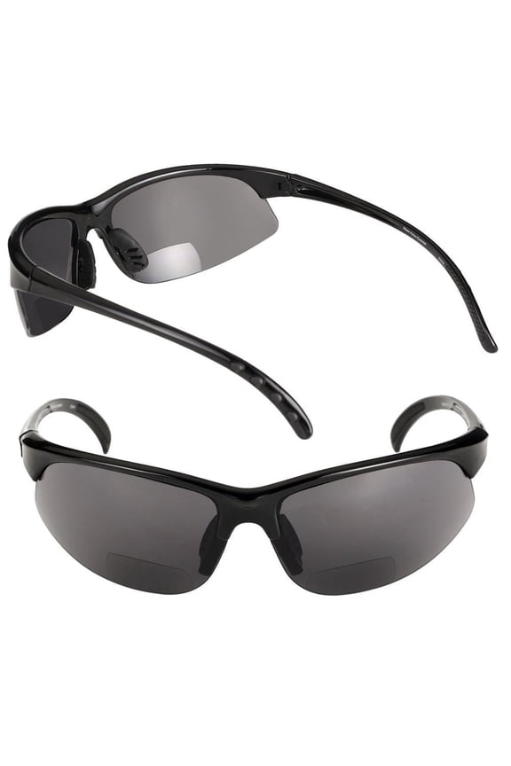 2 Pair of Unisex Bifocal Sport Wrap Sunglasses - Outdoor Reading Sunglasses - Black/Black - 3.00