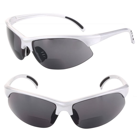 2 Pair of Unisex Bifocal Sport Wrap Sunglasses - Outdoor Reading Sunglasses - Silver/Silver - 1.25