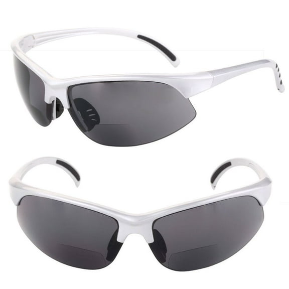 2 Pair of Unisex Bifocal Sport Wrap Sunglasses - Outdoor Reading Sunglasses - Silver/Silver - 2.50