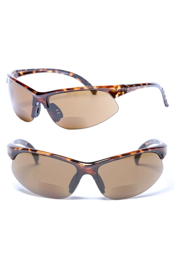 2 Pair of Unisex Bifocal Sport Wrap Sunglasses - Outdoor Reading Sunglasses - Tortoise/Tortoise - 3.00