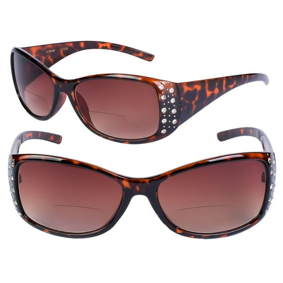 2 Pair of Womens Designer Bifocal Sunglasses with Rhinestones - Tortoise/Tortoise - 1.50