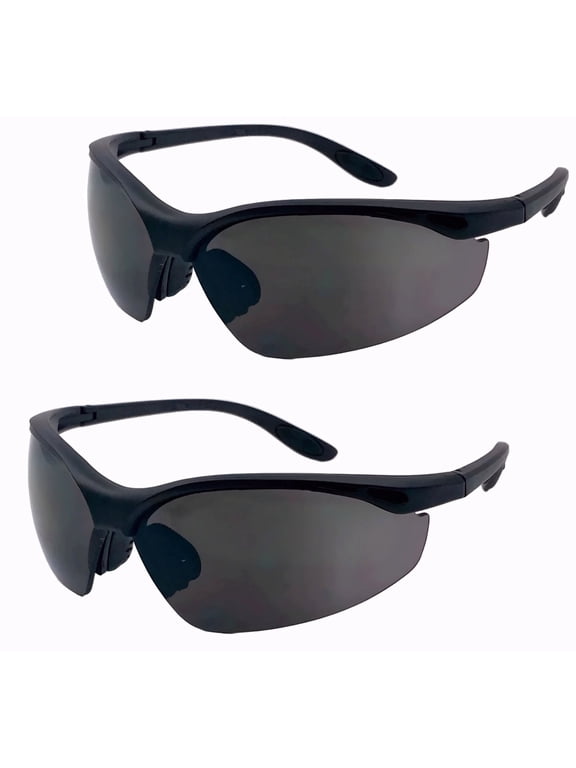 2 Pair of Z87+ Sport Wrap Full Reader Lens Safety Sunglasses - Impact Resistant UV400 Lenses, ANSI Certified - Jet - 2.50
